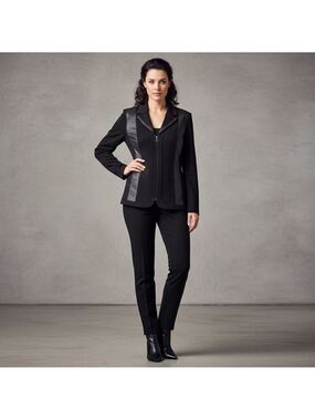Tanjay Women’s Blazer Faux Leather Trim Zip Front Size 12